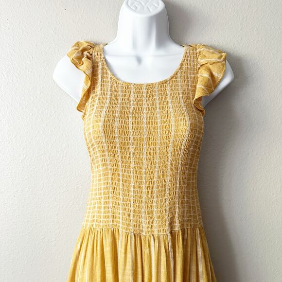 Free People Yellow Smocked Sleeveless Racerback Midi Dress Women's Size XS - Picture 3 of 12